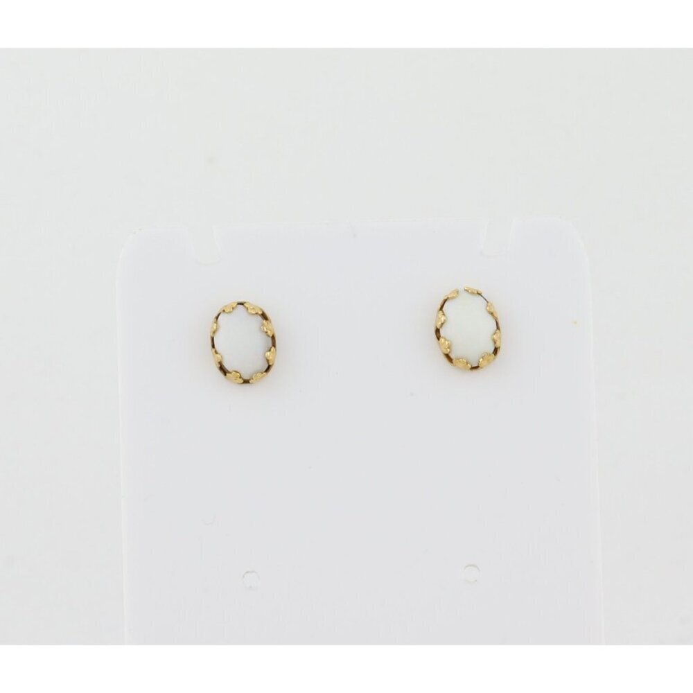 14k Yellow Gold Natural Opal Earrings Stud Post 3/8" x 1/4" - Picture 3 of 9